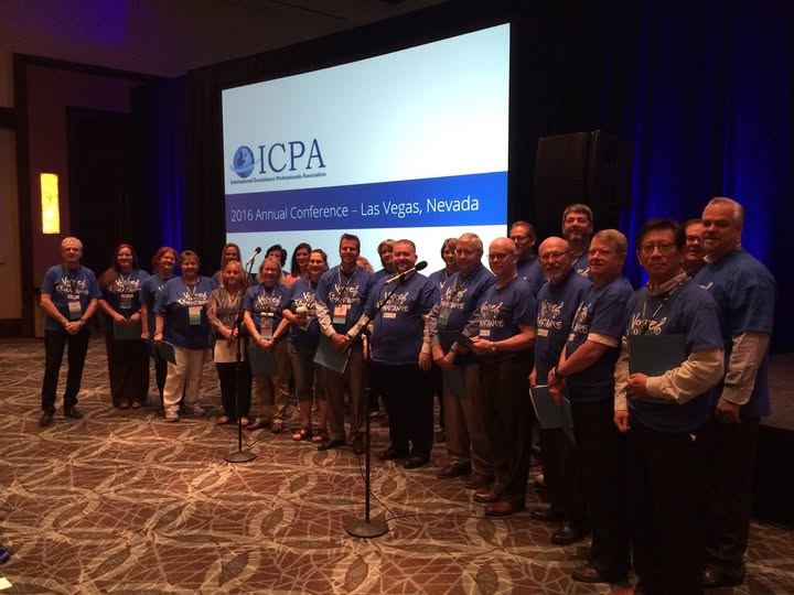 The choir in front of a screen reading 2016 Annual Conference, Las Vegas, Nevada.